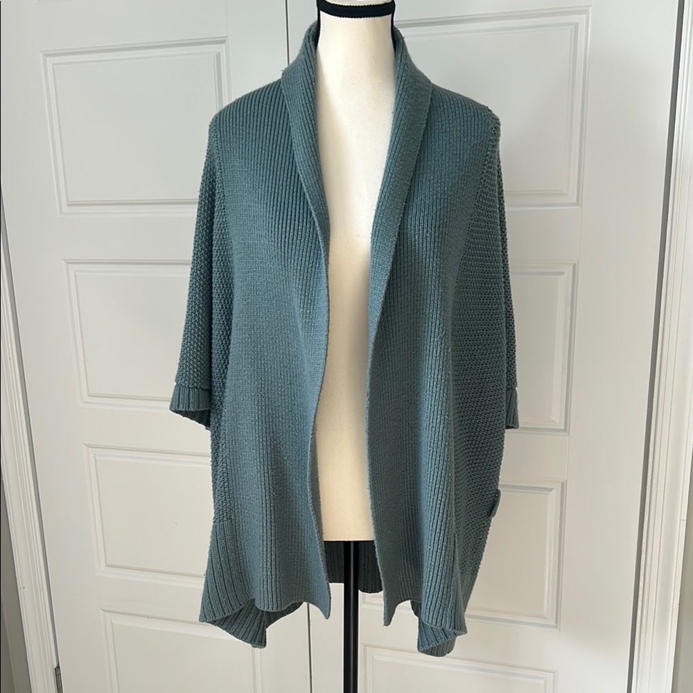 Attention Teal Waterfall Open Poncho Style Shrug Sweater - Picture 1 of 7